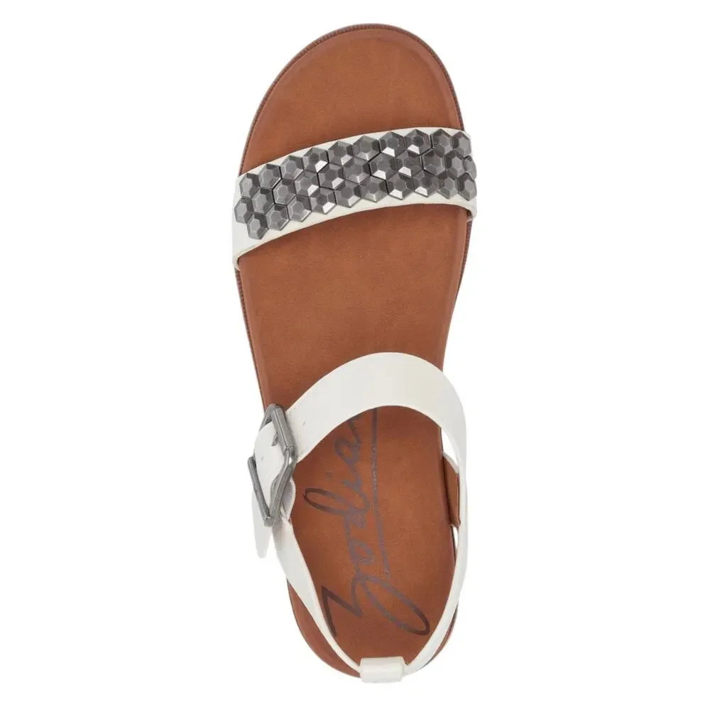 Zodiac Women's Nola Ankle Strap Studded Flat Sandals White Size 8